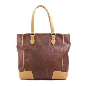 Auth ETRO Paisley Handbag Tote Bag Multicolor PVC/Leather/Goldtone